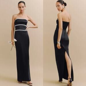 Reformation Araminta Dress Black Satin Slit Gown NWT